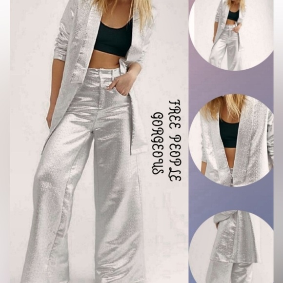 Free People Other - Free People NWT Lenni Calcite Suit US 2 XS Silver Maximalist Metallic Party Sexy